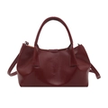 Deep red vintage tote bag in leather texture with top handles and adjustable strap - Red