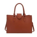 Rotbraune Handtasche mit Kieselleder-Textur, Doppelgriffen und verstellbarem Schultergurt - Braun