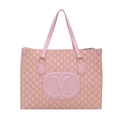 Rosafarbene Tragetasche aus Kunstleder mit M-Jacquard-Muster und goldenen Metallbeschlägen - Rosa