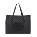 Große schwarze Tragetasche mit M-Buchstaben-Monogramm und geprägter Logo-Schultertasche - Schwarz