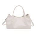 Minimalist white pleated bucket bag with cylindrical handles and adjustable strap - White