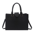 Klassische schwarze Tote Bag aus genarbtem Leder mit goldenen Beschlägen und Gurt - Schwarz