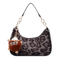 Chique hobo tas met luipaardprint, gouden kettingriem en schattige pluche hanger - Met Ornament / Zwart