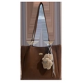 Brown leather tote bag with a golden metal buckle and a cute puppy plush charm - Brown With Pendant