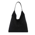 Vintage black leopard print matte shoulder bag with large capacity hobo tote style - Black