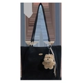 Black matte tote bag with large capacity, golden logo, and brown plush bear charm - Black with Pendant