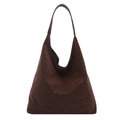 Large leopard print tote bag in brown suede texture for women, minimalist hobo style - Brown