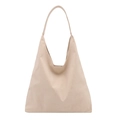Minimalist beige shoulder tote bag with a soft triangular silhouette on a white background - White