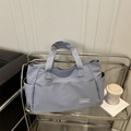 Morandi blue minimalist nylon tote bag with large capacity for commuting and daily use - Blue
