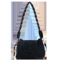 Retro leopard print underarm bag with brown woven handle and colorful beaded charm - Black Leopard With Pendant
