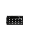 Glossy black leather shoulder bag with silver metallic studs and punk style design - Black