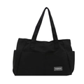 Grand sac cabas noir en toile pour femme avec tissu durable et étiquette de mode - Noir