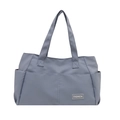 Grand sac cabas en nylon gris-bleu avec doubles bretelles et poches latérales - Bleu
