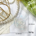 Detailed view of bear-shaped glitter phone grip with heart sequins and size specifications - Pearl Bowtie Heart Bear - White