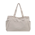 Sac fourre-tout gris beige clair en nylon avec doubles poignées et poches latérales chic - Blanc