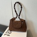 Brown leopard print underarm bag with unique braided handle and velvet texture - Coffee Leopard No Pendant