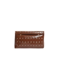 Minimalist brown leather envelope clutch bag with silver rivet detailing for women - Brown