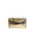 Metallic gold clutch bag with silver stud accents and fold-over design for women - Gold