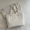 Minimalist cream tote bag in wrinkled patent leather finish for stylish daily office work - No Pendant / Off White