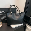 Minimalist black matte faux leather tote bag with gold hardware for urban women - Black