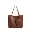 Große braune Shopper-Tasche im Webdesign mit passender Reißverschlusstasche für Damen - Braun