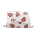 Mini strawberry print white leather crossbody bag with silver chain strap for women - Strawberry White