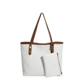 Gewebtes Bucket-Bag-Set in Weiß mit braunen Riemen und passender Innentasche - Weiß