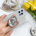 Supporto per telefono con ritratto a rilievo argento su custodia glitterata - Supporto Testa di Bellezza Retro - Argento