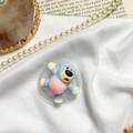 Close-up of a 3D blue cartoon bear phone socket stand on an aesthetic display background - Color Contrast Bear / Blue