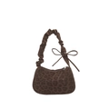 Fashionable brown leopard print tote bag with ruched handle and bow detail - Brown