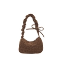 Brown leopard print half-moon underarm bag with scrunched strap and side bow detail - Brown