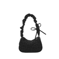 Black leopard print underarm bag with pleated cloud handle and bow detail - Black