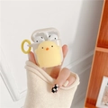 Close-up of cute cartoon yellow chick silicone case for AirPods with a handy side hook - Squeeze Chicken / AirPods 1/2
