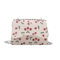Minimalist white crossbody bag with cherry prints and silver chain strap - Cherry White