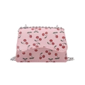 Pink crossbody bag with cherry prints and silver chain strap for women fashion - Cherry Pink