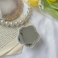 Flower-shaped rhinestone foldable phone grip and makeup mirror with silver crystals - Silver