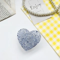Support de téléphone cœur bleu pailleté avec feuilles d'argent et anneau de prise - Support de Feuille de Colle à Goutte-Cœur-Bleu
