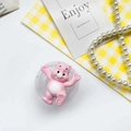 Pink cartoon bear collapsible phone grip with heart paw details on clear base - Pink