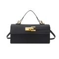 Classic black litchi pattern leather handbag with gold twist lock and shoulder strap - Black