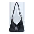 Borsa a tracolla retrò in pelle PU nera con tracolla regolabile e dettagli oro - Nero