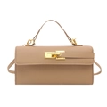 Minimalist large capacity crossbody square bag in elegant khaki with golden buckle - Khaki