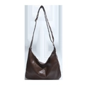 Borsa tote vintage in pelle marrone con cuciture verticali e ampia capacità interna - Marrone