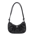 Bolso nube plisado negro brillante con elegantes correas de nudo y diseño de media luna - Negro