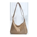 Borsa a tracolla a mezzaluna kaki in pelle PU con dettaglio zip dorata elegante - Cachi