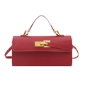 Elegant red leather handbag with gold rotating lock and cross-grain texture, 2-way strap - Red