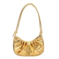 Bolso hobo dorado con textura plisada y correa de hombro anudada en estilo minimalista - Dorado