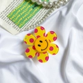 Support de téléphone tournesol jaune avec pois roses et motif visage souriant - Support Souriant Fleur à Pois / Jaune