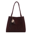 Large burgundy leopard print tote bag with woven handles and ice cream charm detail - Brown With Pendant