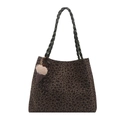 Leopard print tote bag with black woven handles and ice cream charm accessory - Green with Pendant