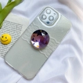 Glitter iPhone case with white lace and large purple crystal gemstone phone grip - Purple Large Round Rhinestone Holder